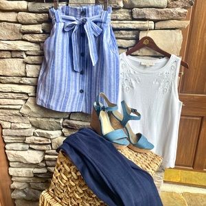 H&M Blue linen blend and White Striped Paperbag Waist Skirt